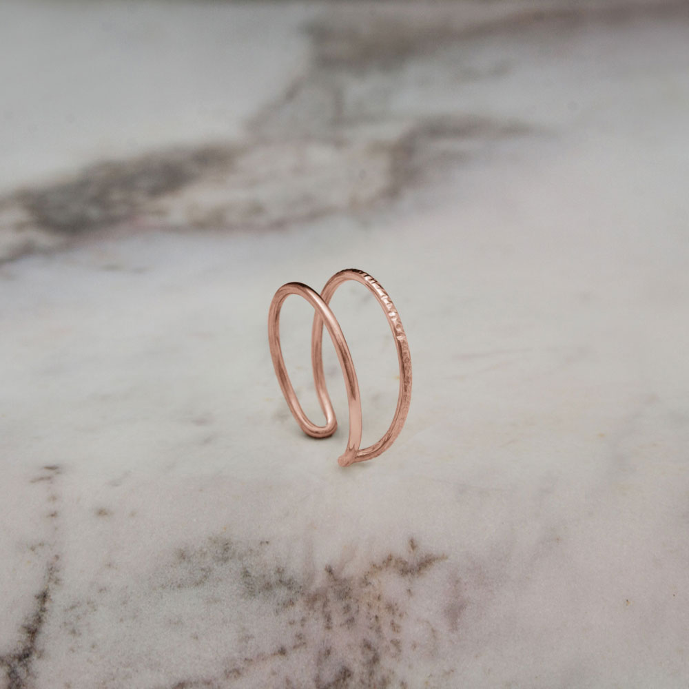 Double Band Ring in Rose Gold, Half Polished-Half Textured