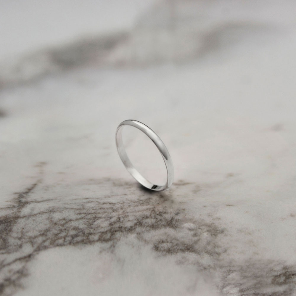 Thin White Gold Wedding Band with a Polished Finish