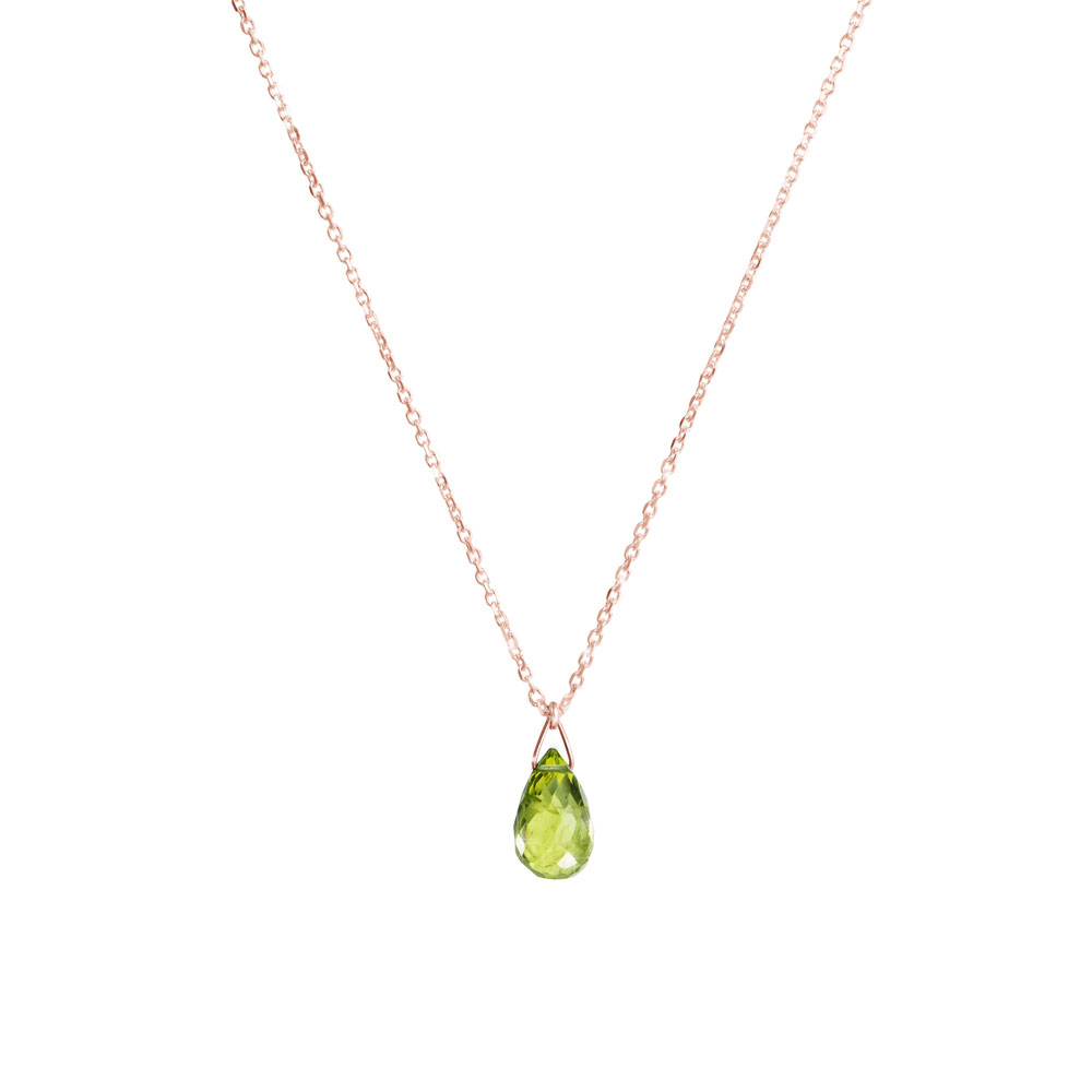 Tiny Peridot Birthstone Pendant Necklace with a Rose Gold Chain