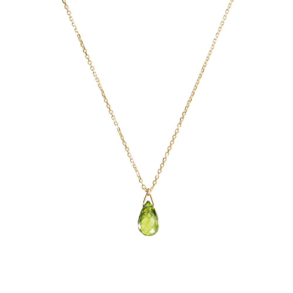 Tiny Peridot Birthstone Pendant Necklace with a White Gold Chain
