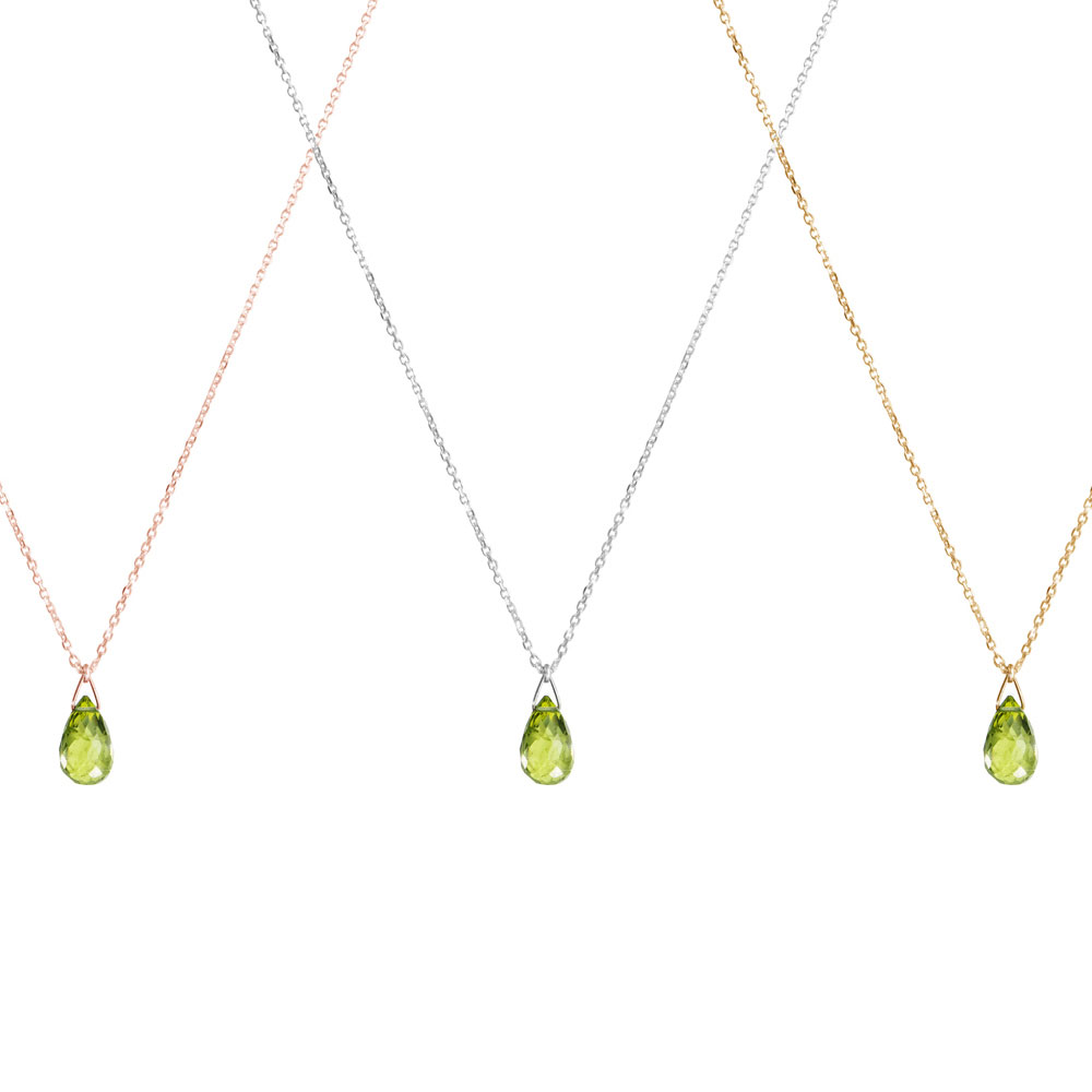 All Three Options Of The Tiny Peridot Birthstone Pendant Necklace with a Gold Chain