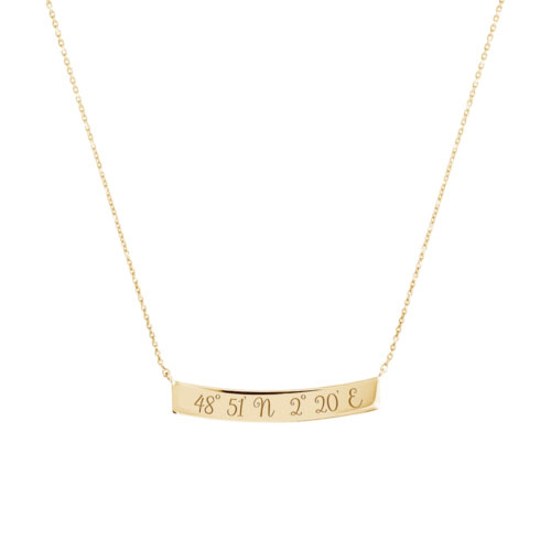 Yellow Gold Bar Necklace with Engraved Coordinates