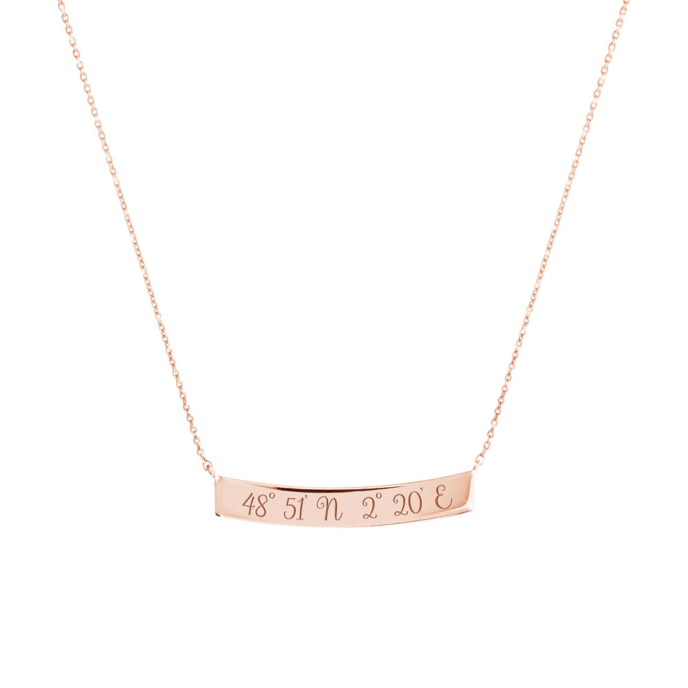Rose Gold Bar Necklace with Engraved Coordinates