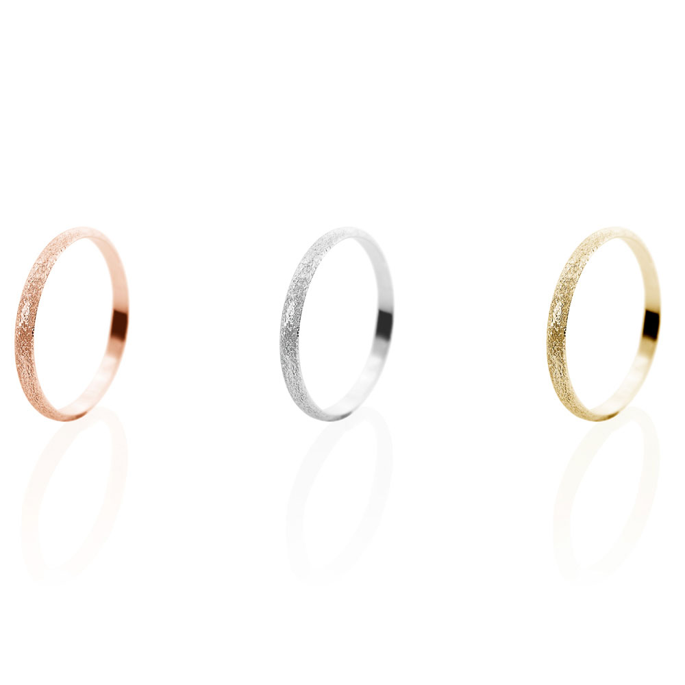 All Three Options Of The Thin Gold Wedding Band with a Sandstone Finish