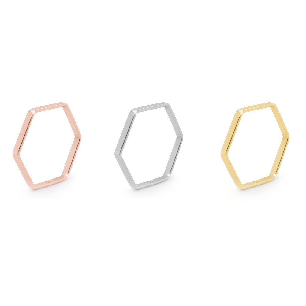 All Three Options Of The Thin Hexagon Wedding Band in Solid Gold