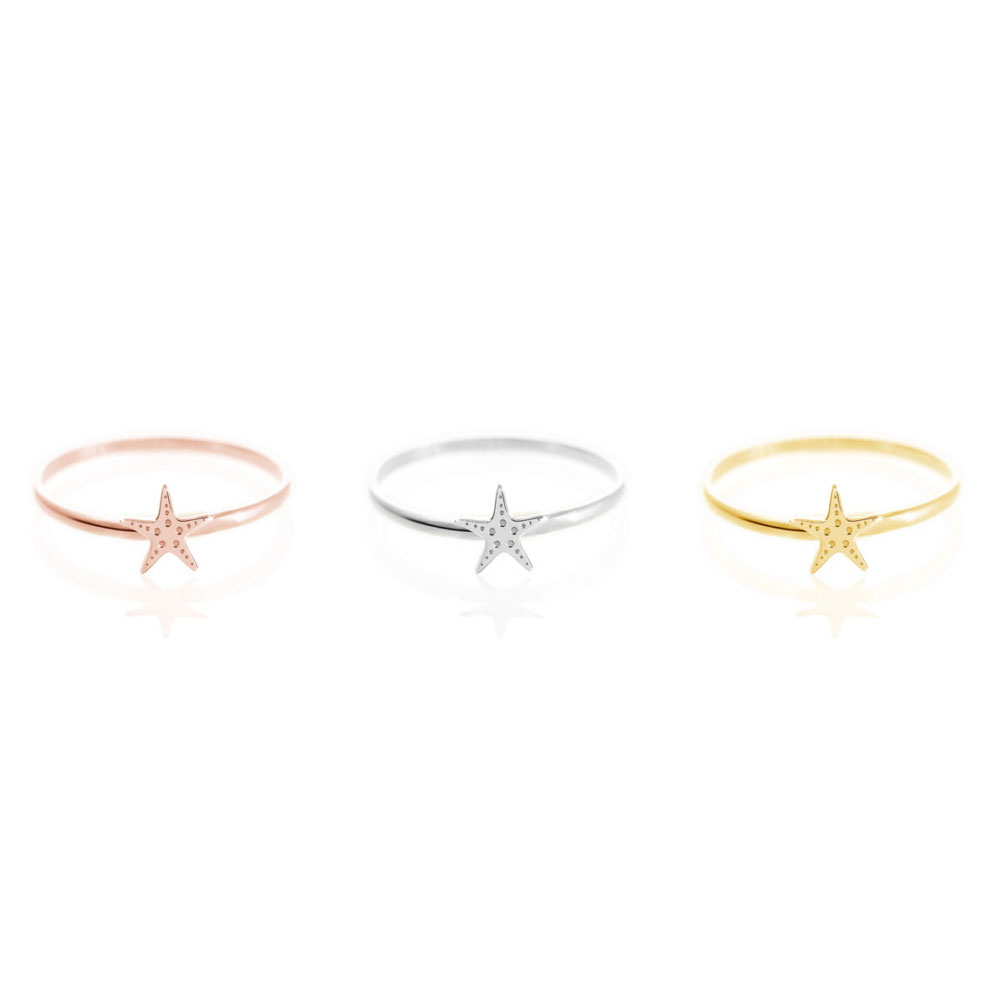 All Three Options Of The Dainty Starfish Ring made of Solid Gold