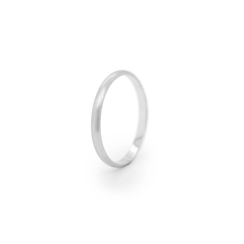 Simple Thin Wedding Band in White Gold with a Smooth Satin Finish