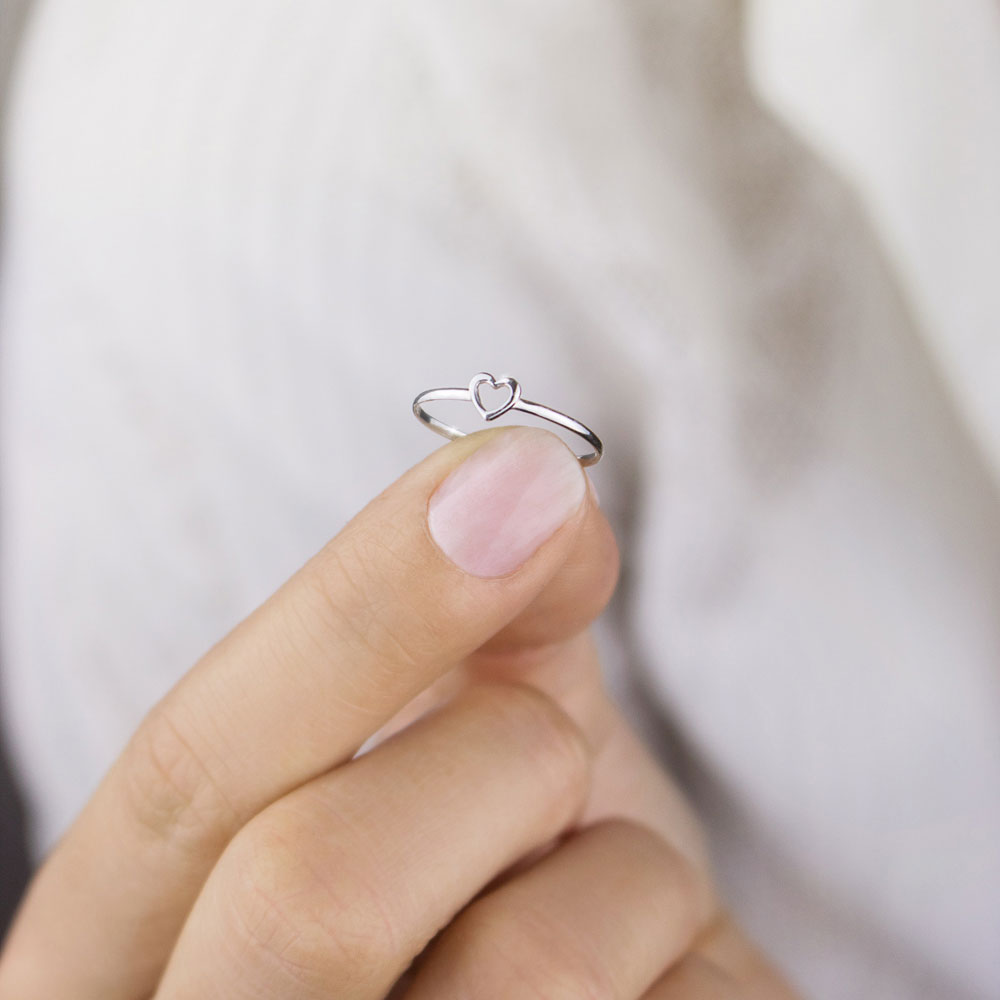 Dainty White Gold Ring with a Tiny Heart