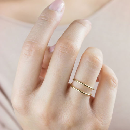 Double Band Ring in Yellow Gold Worn By A Woman