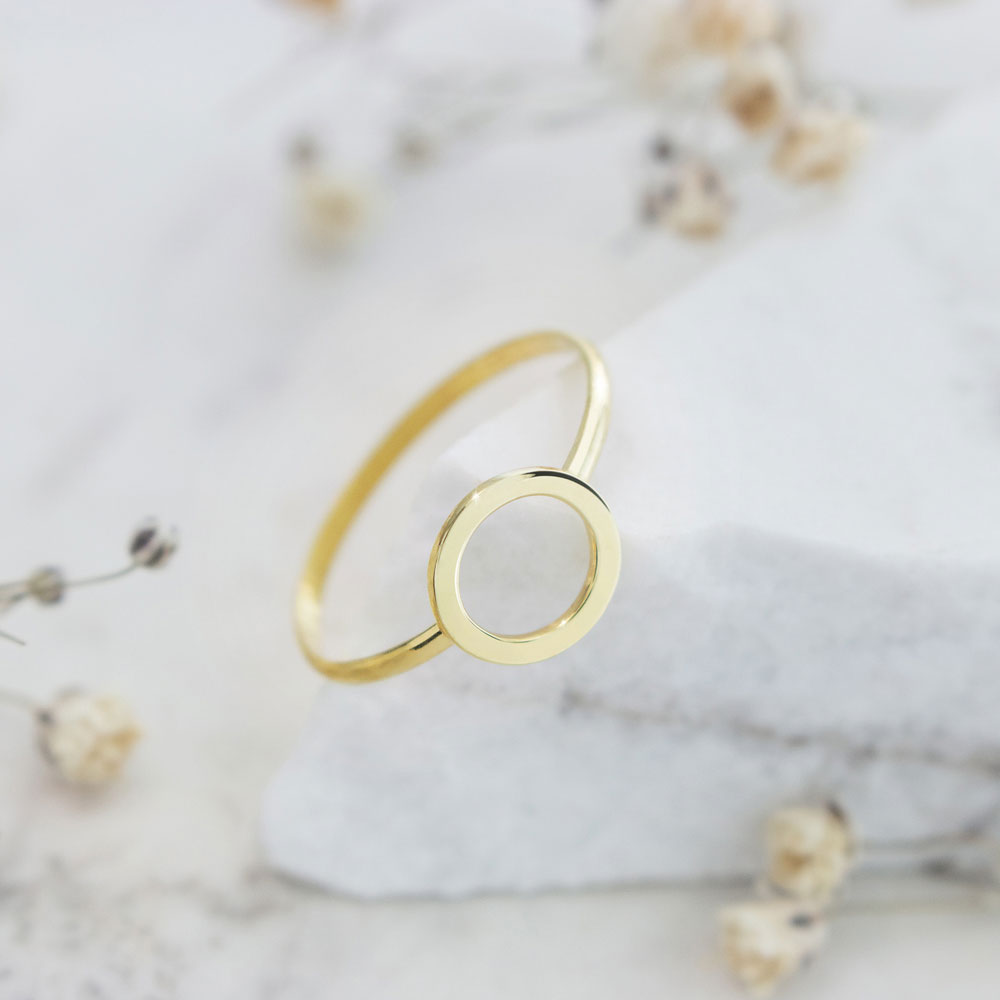 Yellow Gold Band Ring with a Small Circle