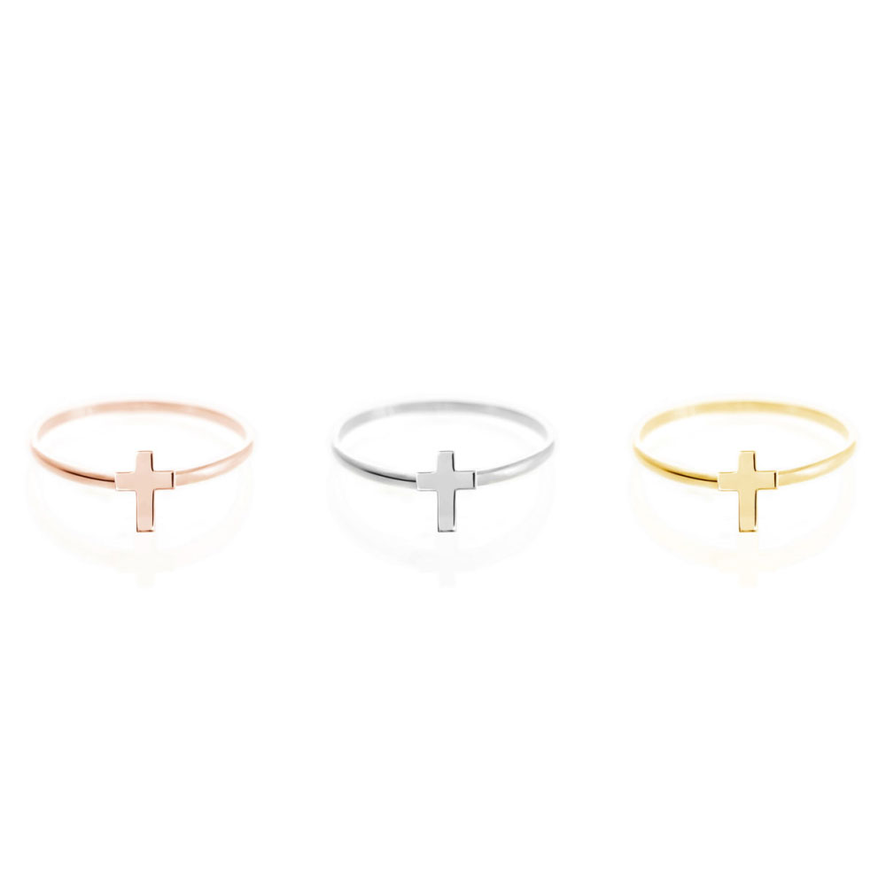 All Three Options Of The Small Cross Ring in Solid Gold