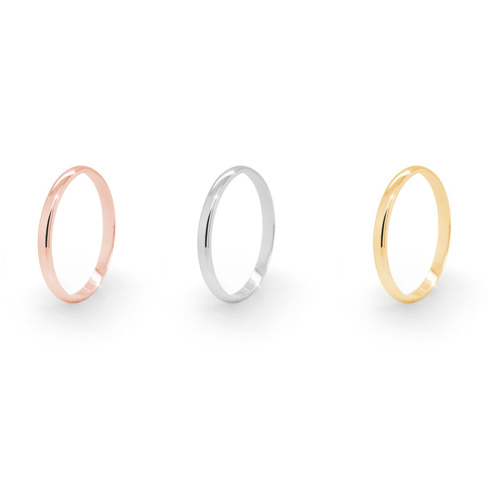 All Three Different Options Of The Thin Gold Wedding Band with a Polished Finish