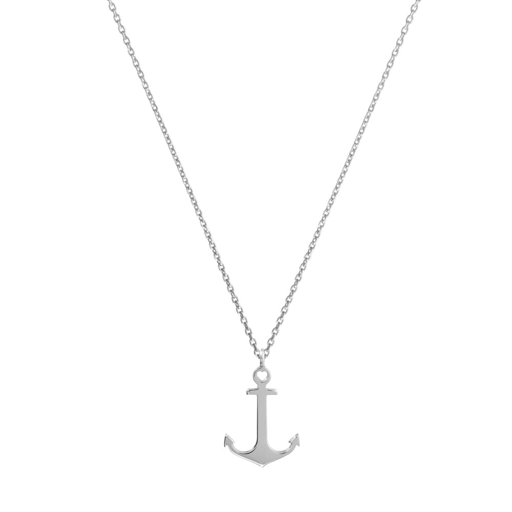 Small Anchor Pendant Necklace In White Gold