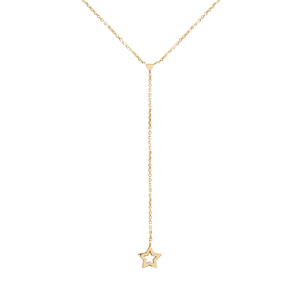 Yellow Gold Y Triangle Necklace with a Dainty Star