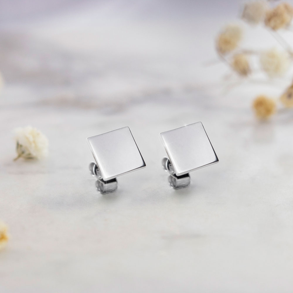 Simple White Gold Square Stud Earrings