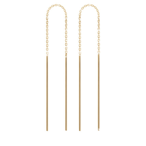 Yellow Gold Threader Earrings with Two Thin Bars