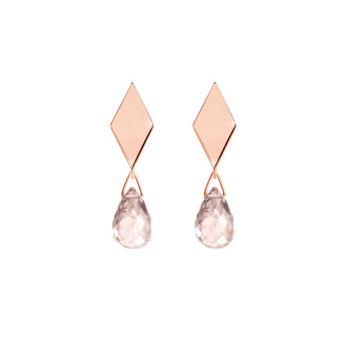 Small Dangling Pink Quartz In Rose Gold Rhombus Stud Earrings