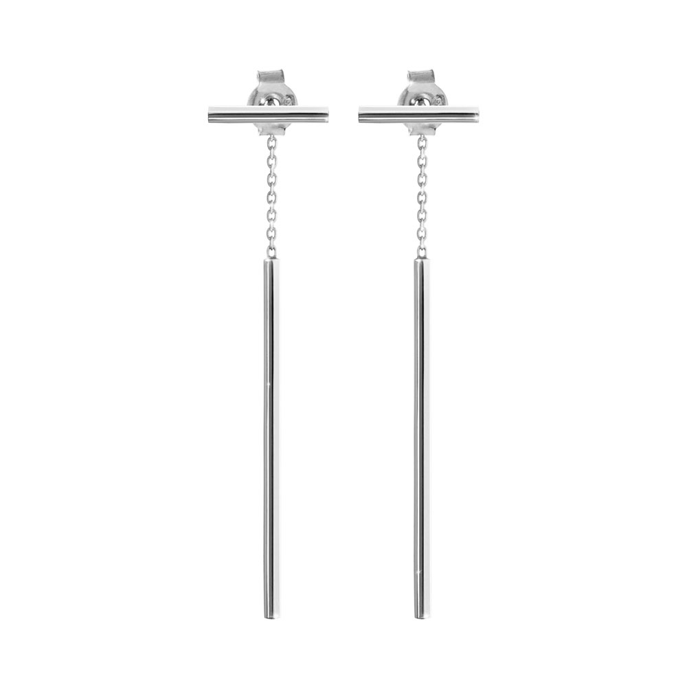 Double White Gold Earrings with Two Bars