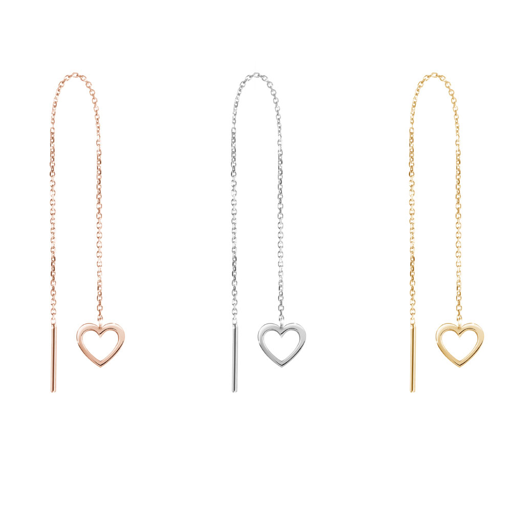 All Three Options Of The Romantic Gold Threader Earrings with a Dainty Heart