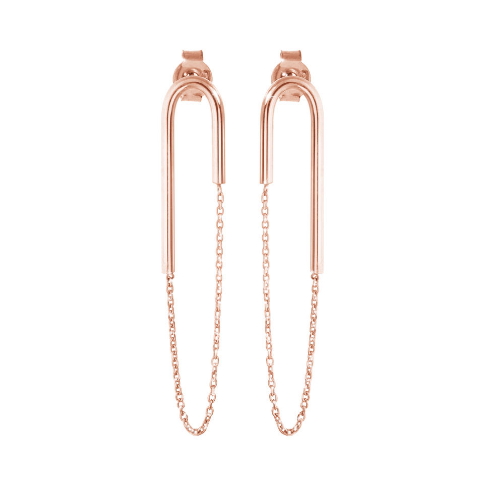 Long Asymmetrical Earrings with Wire and Chain In Rose Gold