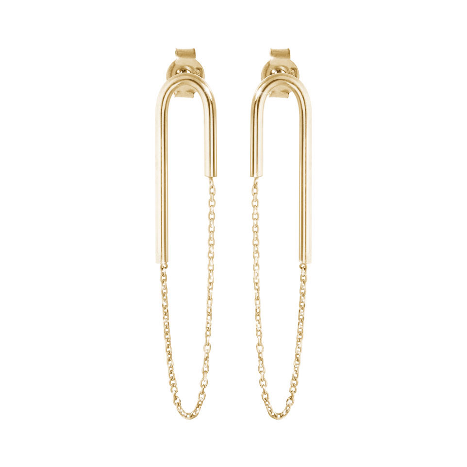 Long Asymmetrical Earrings with Wire and Chain In Yellow Gold