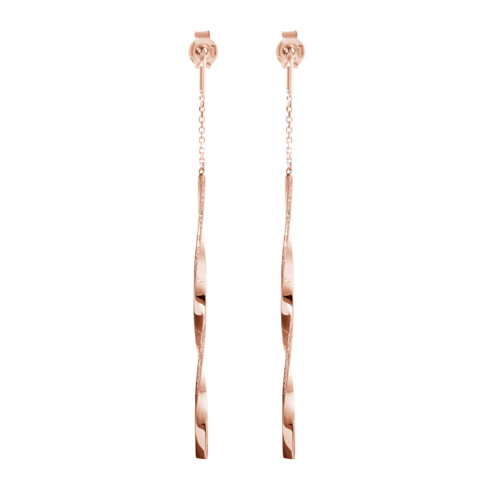 Long Rose Gold Dangling Earrings with a Twisted Bar