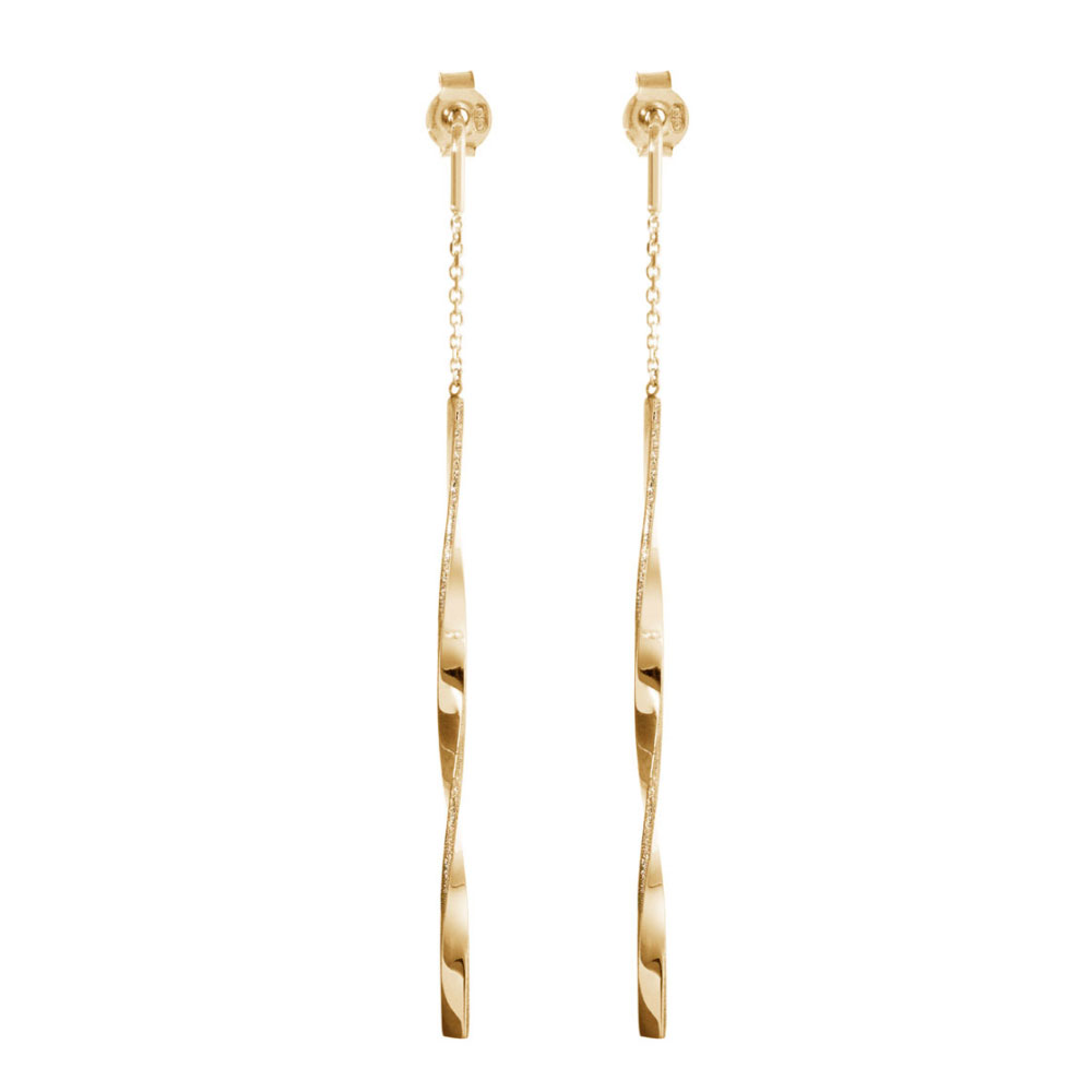 Long Yellow Gold Dangling Earrings with a Twisted Bar