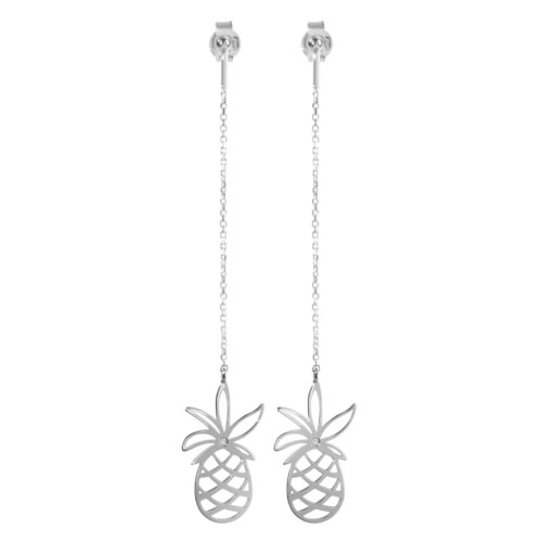Long White Gold Earrings with a Pineapple and a Tiny Diamond