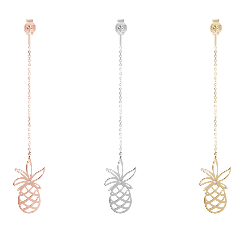 All Three Options Of The Long Gold Earrings with a Pineapple and a Tiny Diamond