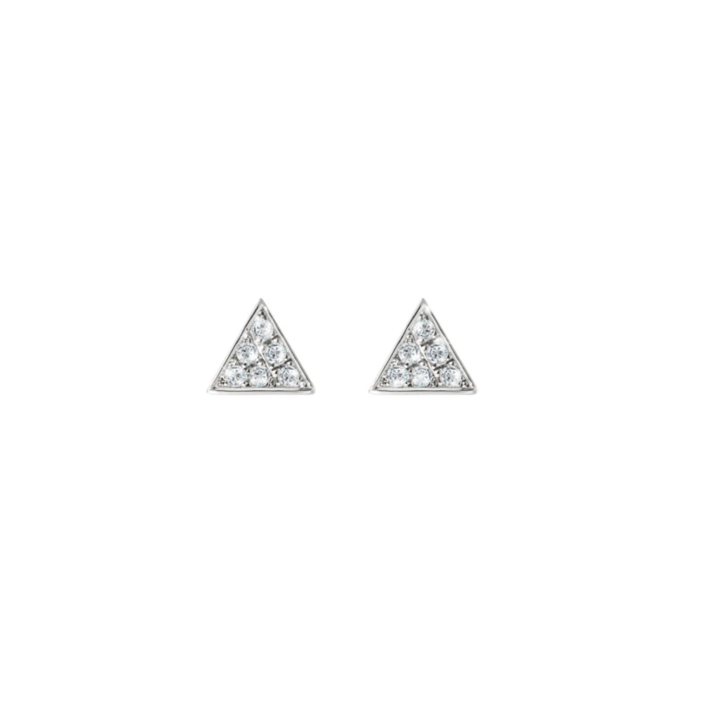 Tiny White Gold Triangle Earrings with White Natural Diamonds