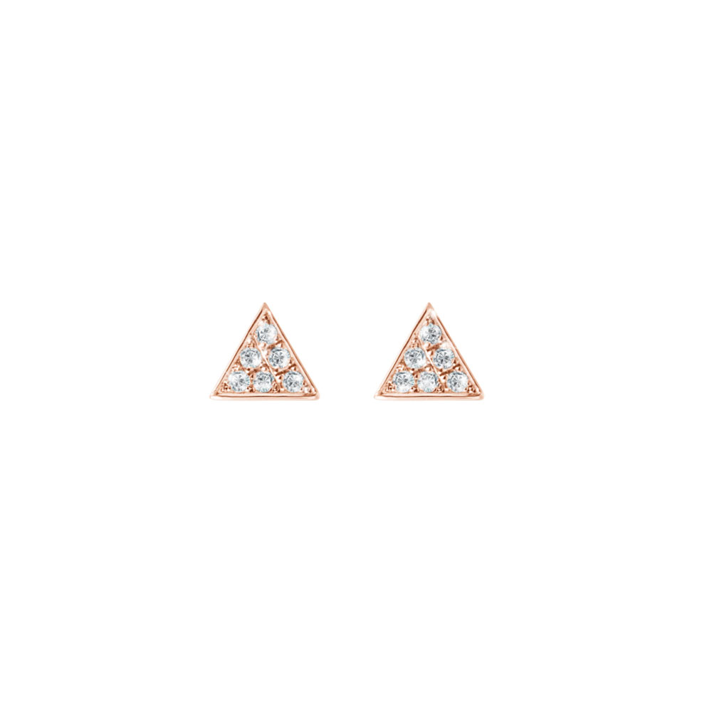 Tiny Rose Gold Triangle Earrings with White Natural Diamonds