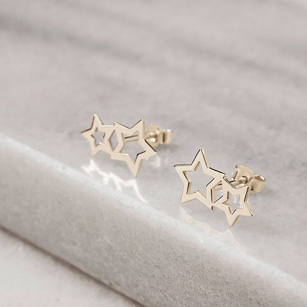 Double Star Earrings made of Yellow Gold