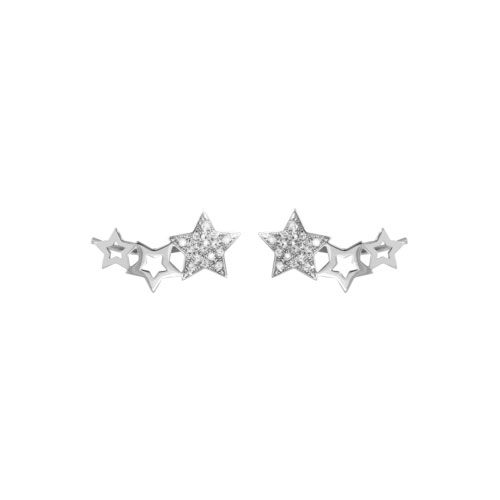 Diamond Star Climber Earrings in White Gold