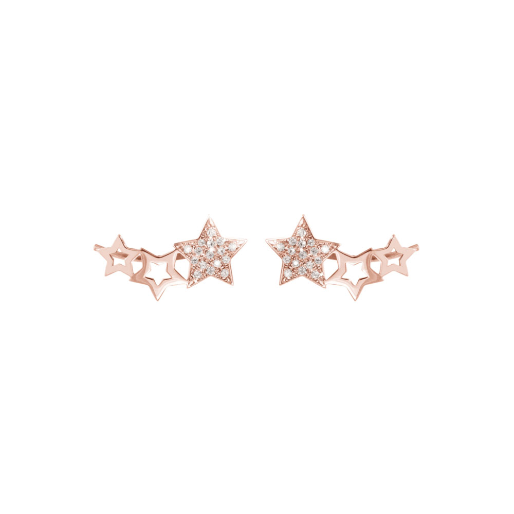Diamond Star Climber Earrings in Rose Gold