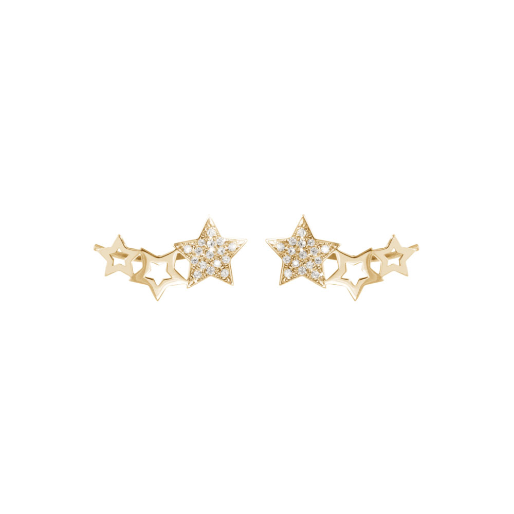 Diamond Star Climber Earrings in Yellow Gold