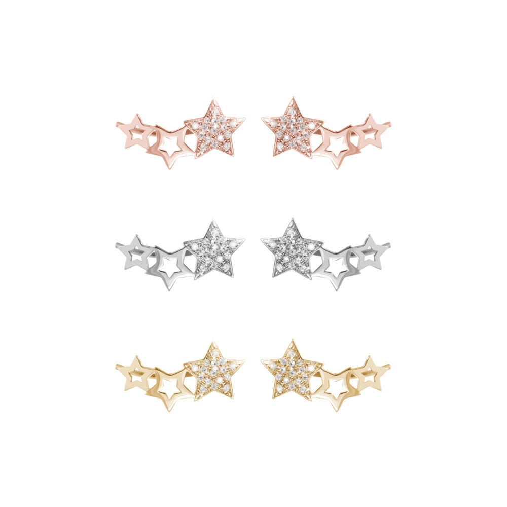 All Three Options Of The Diamond Star Climber Earrings in Solid Gold