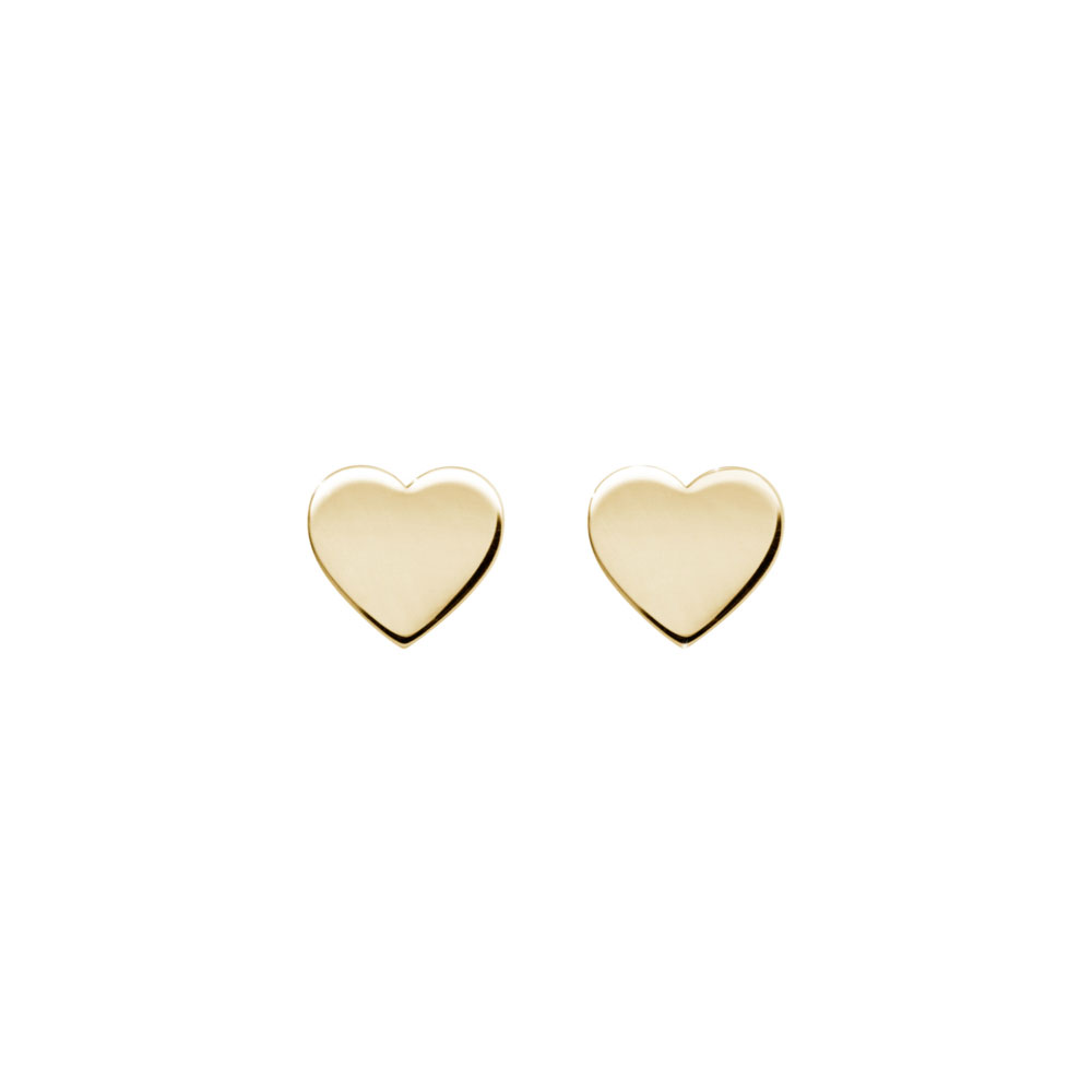 Solid Heart Yellow Gold Stud Earrings