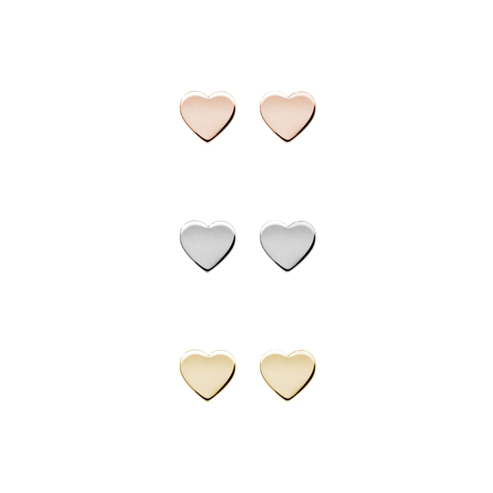 All Three Options Of The Solid Heart Gold Stud Earrings