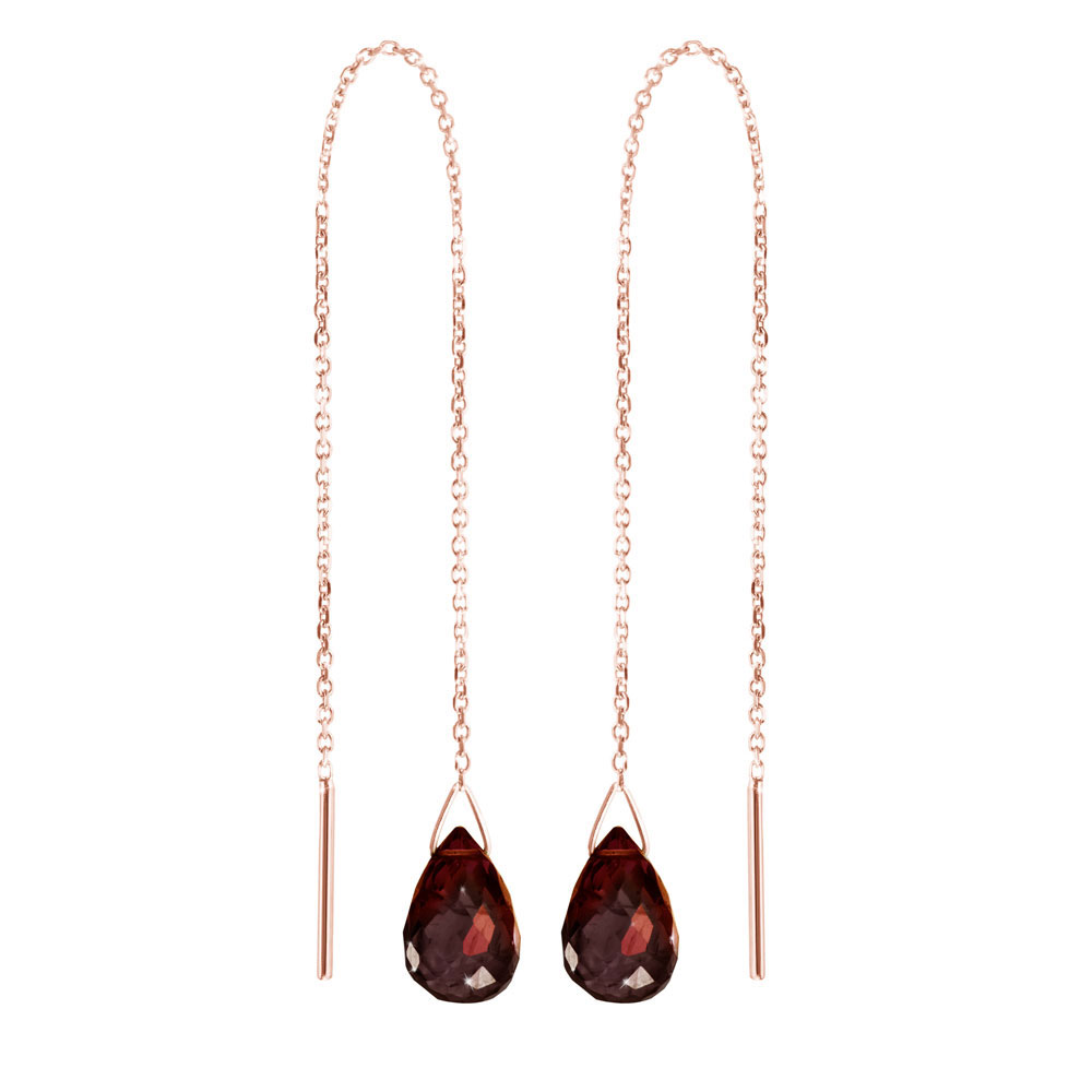 Rose Gold Threader Earrings with a Tiny Garnet