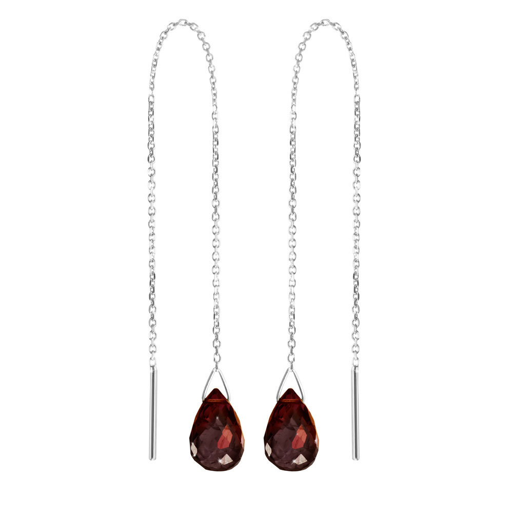 White Gold Threader Earrings with a Tiny Garnet
