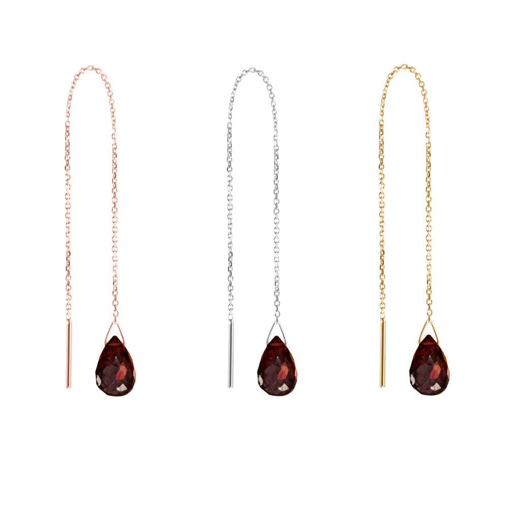 All Three Options Of The Gold Threader Earrings with a Tiny Garnet