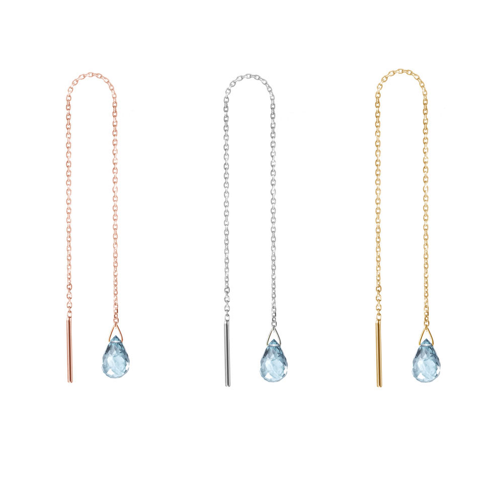 All Three Options Of The Tiny Aquamarine Gold Threader Earrings