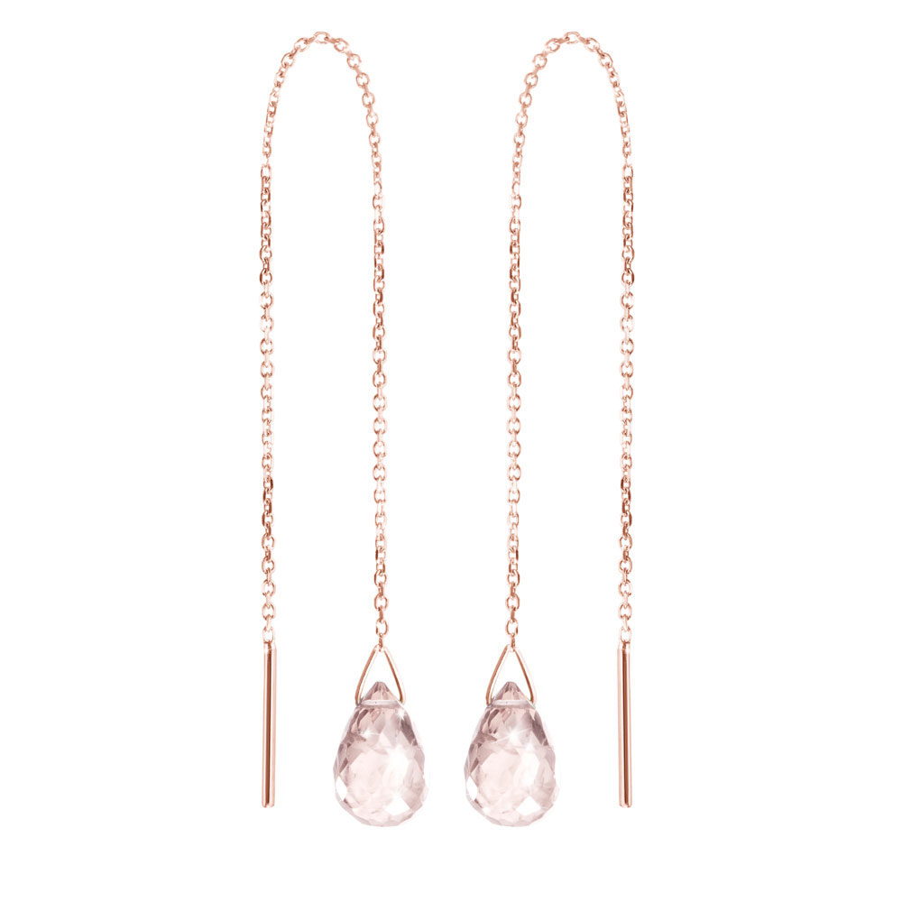Rose Gold Threader Earrings with a Small Pink Quartz
