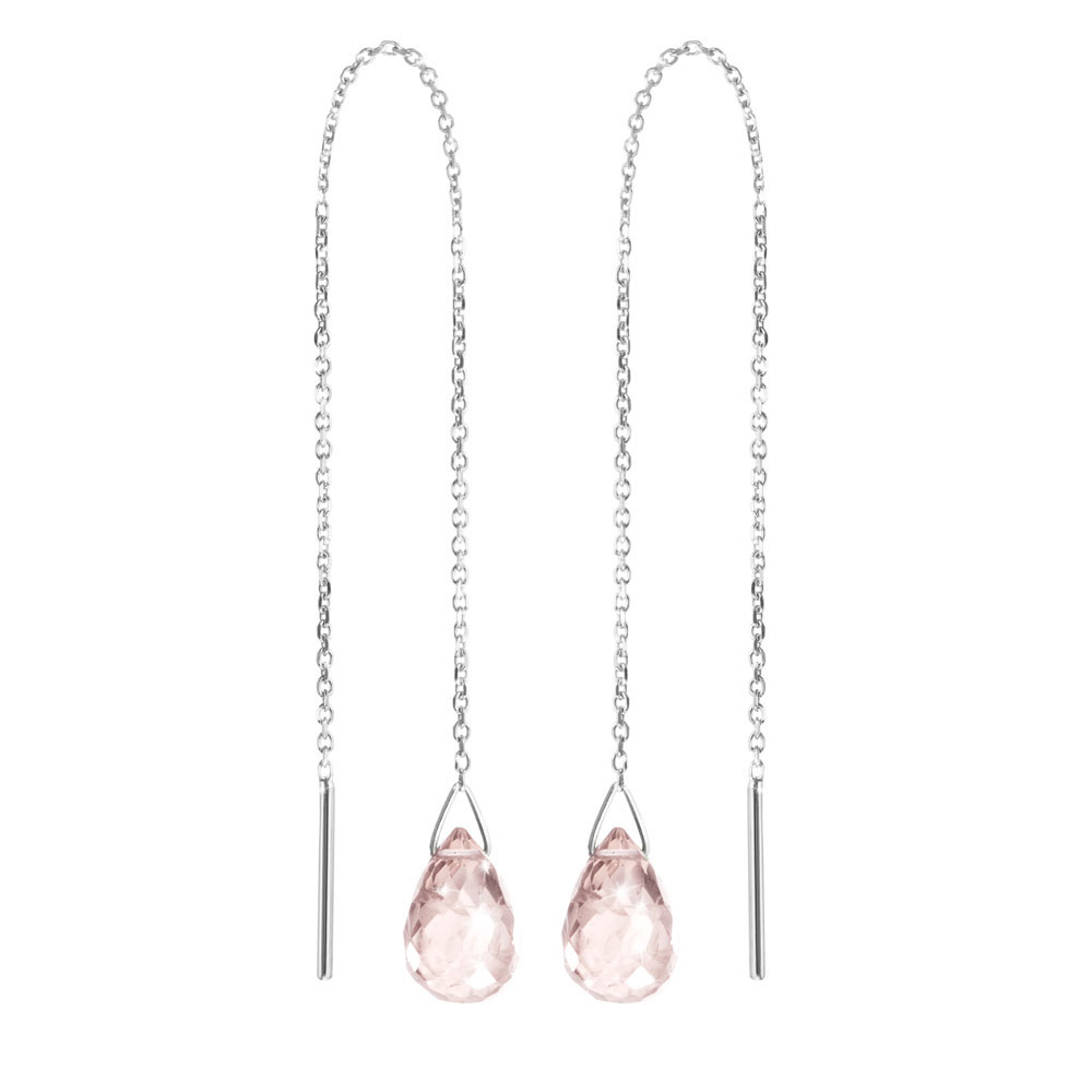 White Gold Threader Earrings with a Small Pink Quartz