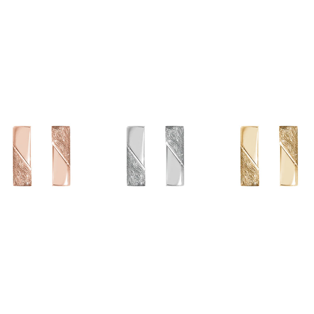 All Three Options Of The Simple Gold Bar Stud Earrings with a Contrast
