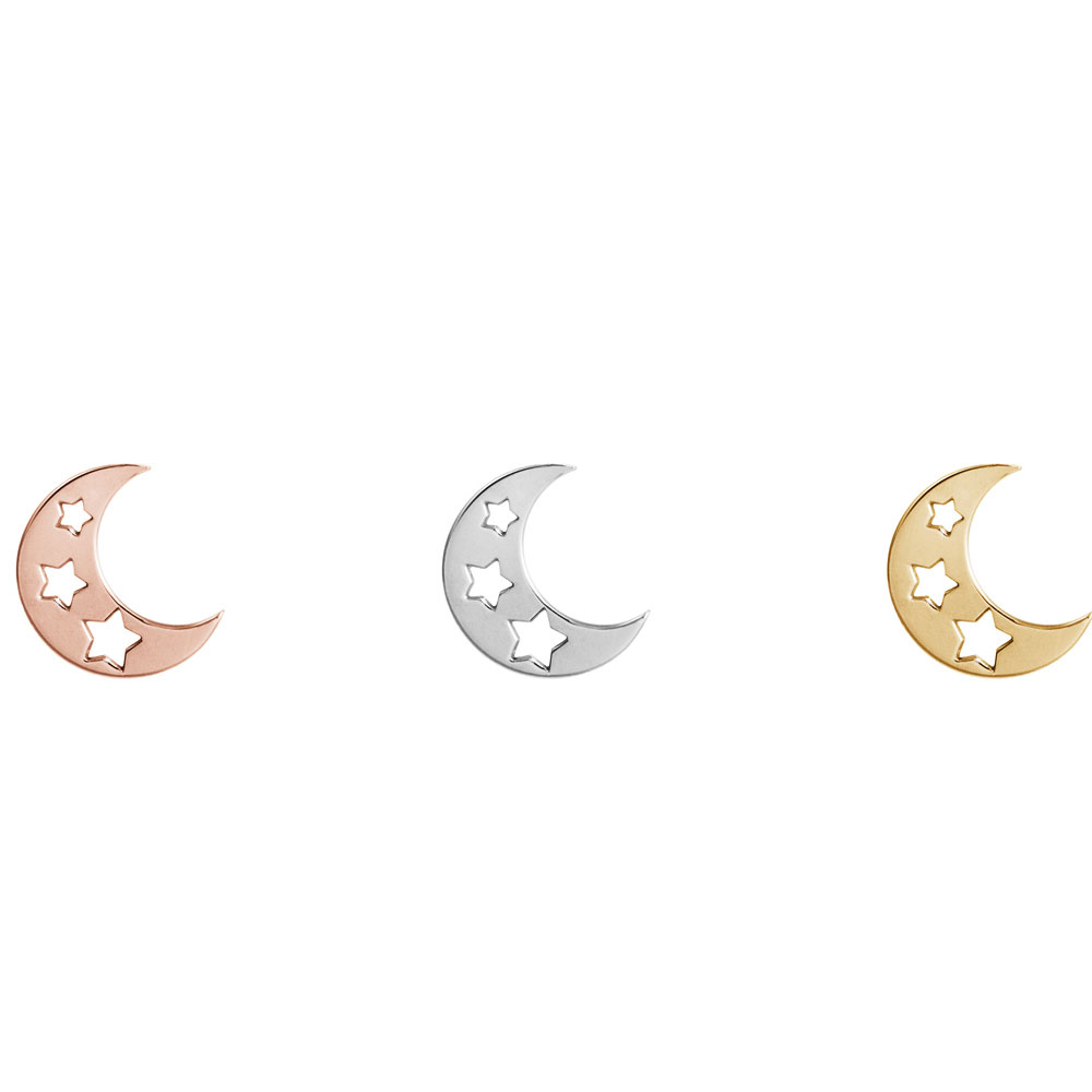 All Three Options Of The Crescent Moon with Stars Gold Stud Earrings