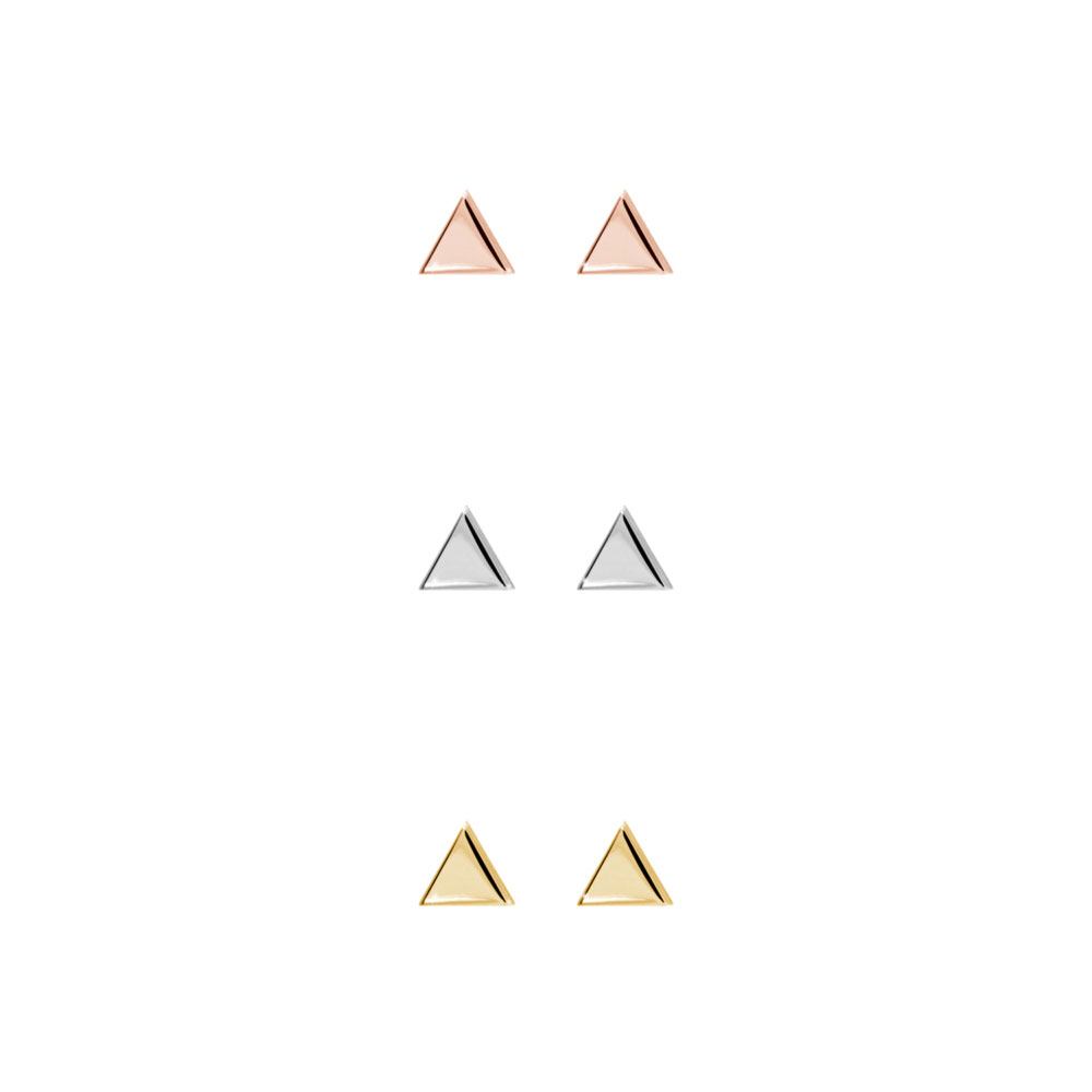 All Three Options Of The Mini Solid Triangle Stud Earrings made of Gold