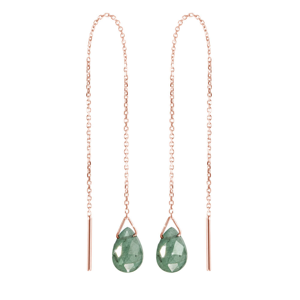Rose Gold Threader Earrings with a Tiny Emerald