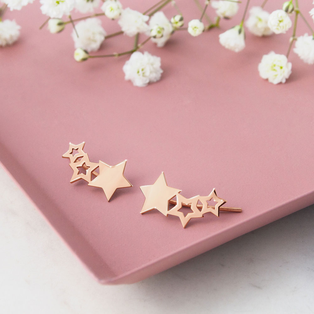 Dainty Star Climber Earrings made of Rose Gold