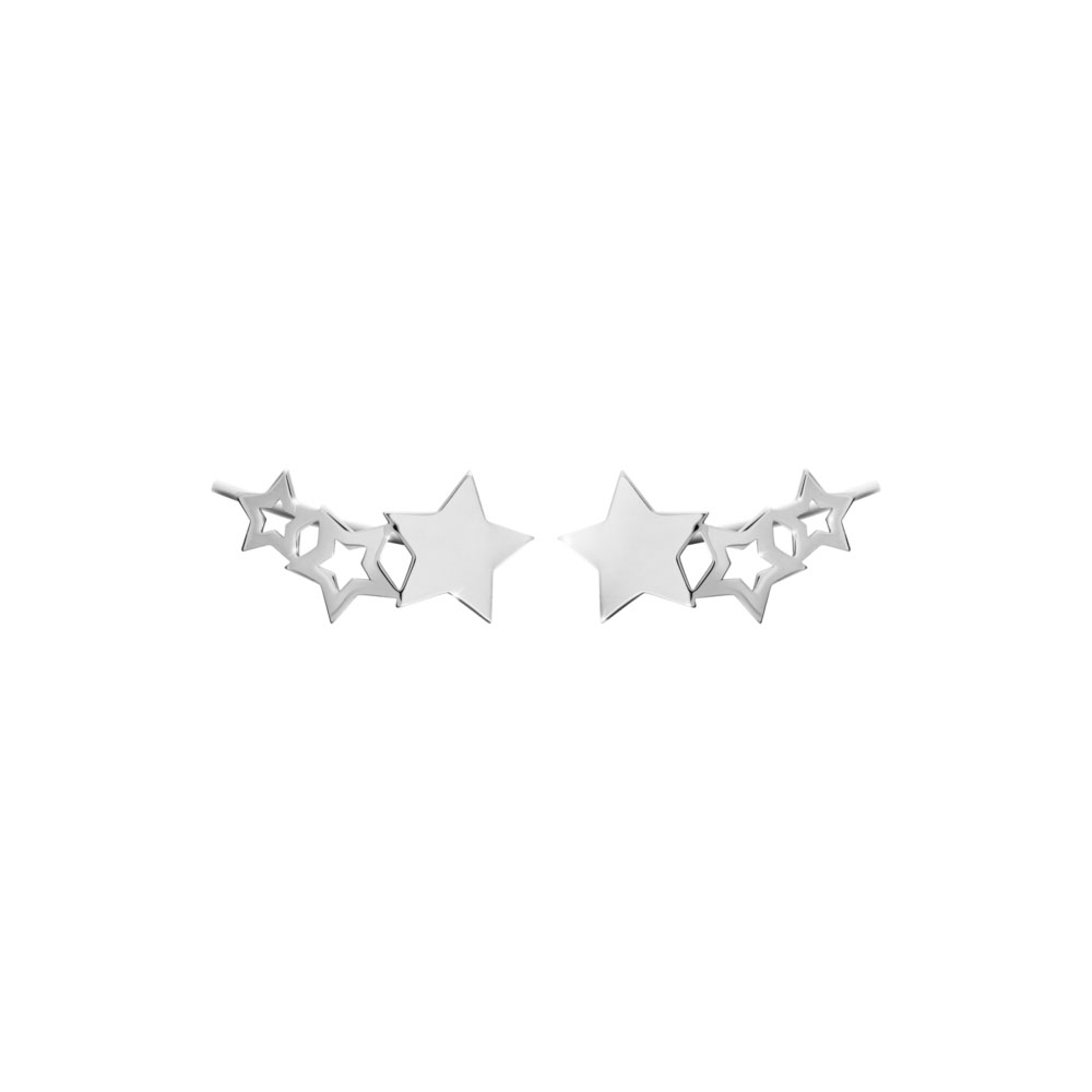 Dainty Star Climber Earrings made of White Gold